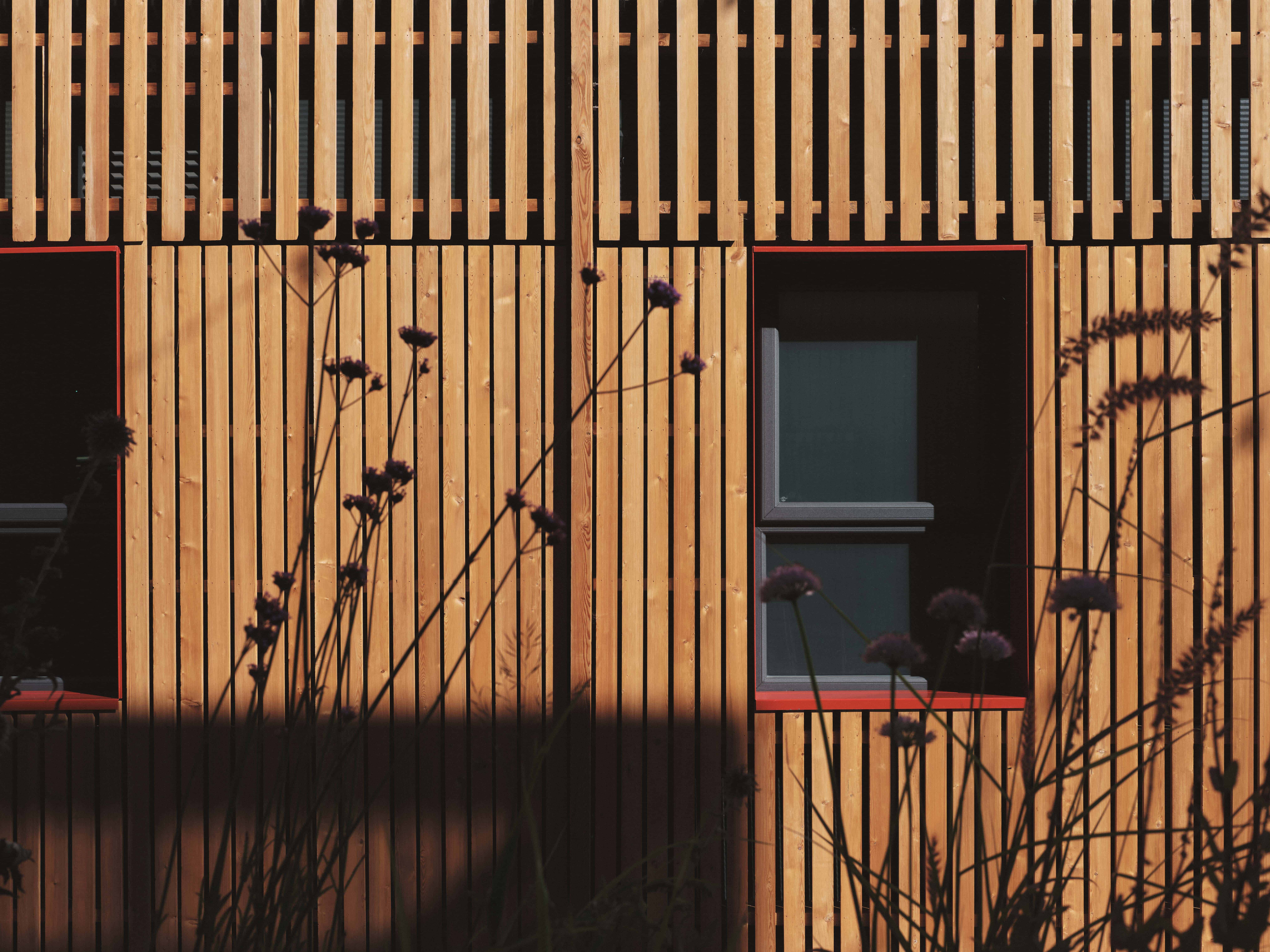 Wooden panelling on the outside of The Paper Yard