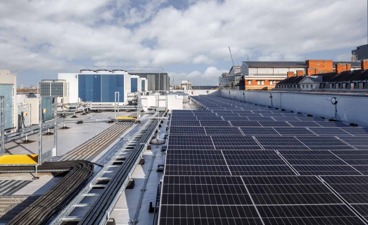 Solar panels on the roof of a building.